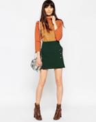 Asos A-line Mini Skirt With Asymmetric Button Detail - Forest Green