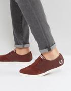 Fred Perry Byron Low Leather Perforated Suede Sneakers In Red - Red