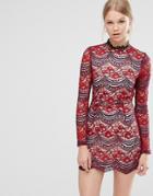 Love & Other Things High Neck Lace Dress - Red