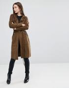 Only Jennifer Gd Faux Suede Trench Coat - Green