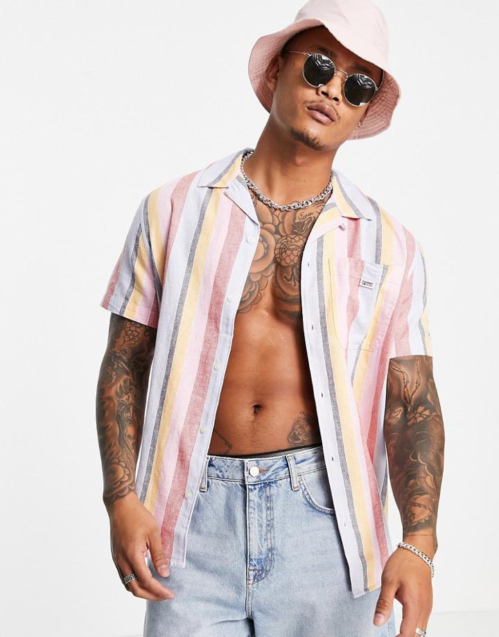Tommy Jeans Short Sleeve Stripe Camp Shirt In Dewy Iris Blue-blues