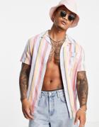 Tommy Jeans Short Sleeve Stripe Camp Shirt In Dewy Iris Blue-blues
