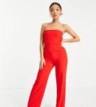 Vesper Petite Bandeau Jumpsuit With Wide Legs In Red