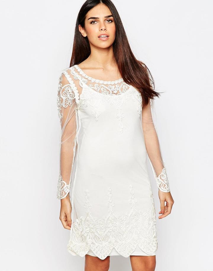 Club L Embroidered Mesh Tunic Dress - Cream