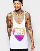 Asos Tank With Ibiza Rocks Print And Raw Edge Extreme Racer Back - White