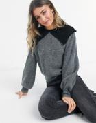 Asos Design Sweater With Knitted Collar Detail In Charcoal-blues
