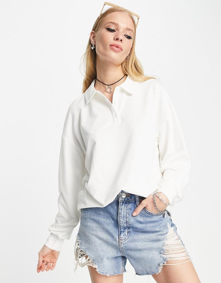 Vila Long Sleeve Polo Shirt In Cream-white