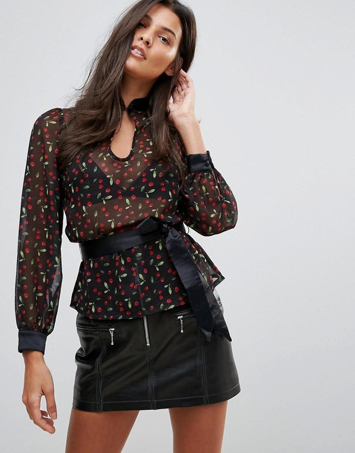 Millie Mackintosh Cherry Blossom Tie Blouse - Black