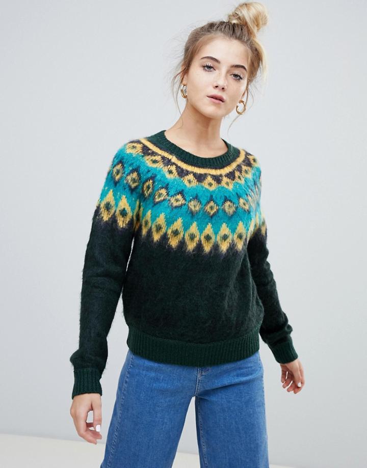 Noisy May Folk Sweater - Green