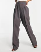 Asos Design Masculine Suit Pants With Elastic Waist In Charcoal-grey