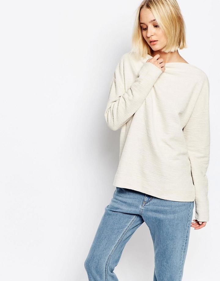 Selected Crystal Top In Textured Sweat - Cream