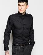 Heart & Dagger Textured Shirt With Curve Collar In Slim Fit - Black