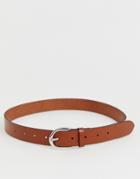 Asos Design Leather Jeans Belt In Tan With Oval Buckle - Brown