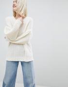 Asos Oversized Sweater In Rib With Pleat Sleeve - White