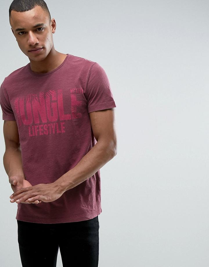 Esprit Crew Neck T-shirt In Washed Pink With Jungle Lifestyle Print - Pink