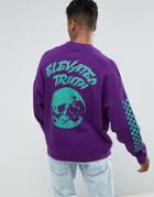 Asos Oversized Sweatshirt With Checkerboard Sleeve & Back Print - Purple