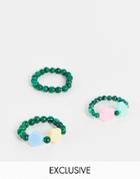Reclaimed Vintage Inspired Unisex Stretch Rings With Flower Beads In Green