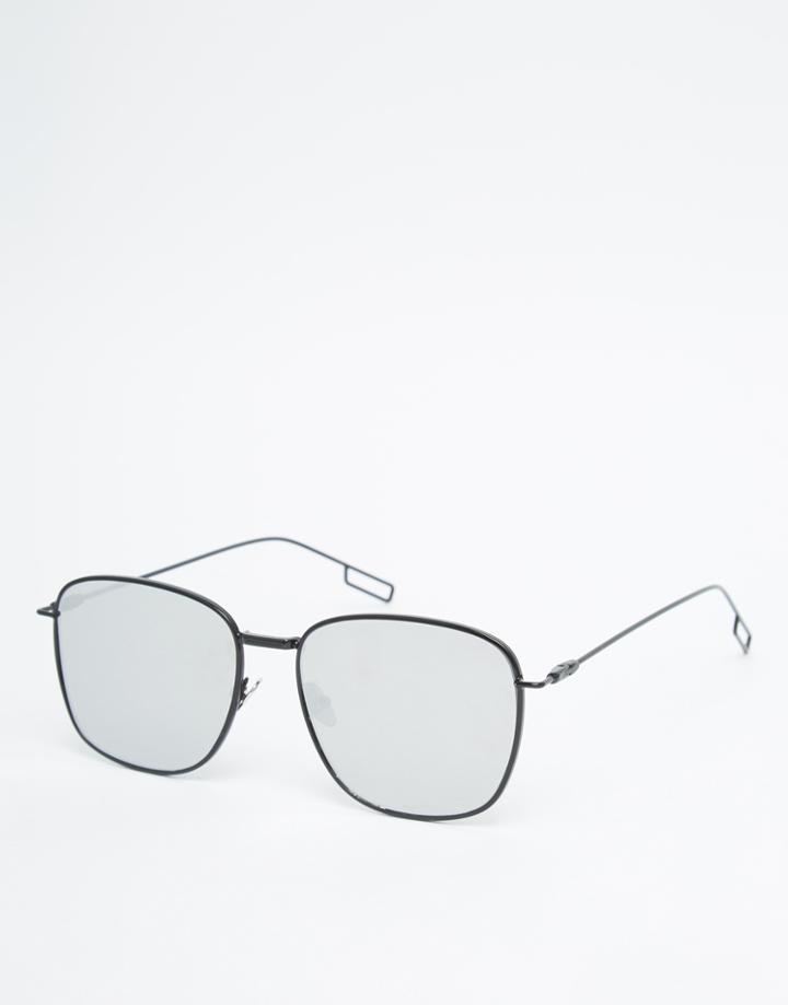 Asos Flat Lens Metal Frame Square Sunglasses In Black - Black
