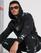 Asos Design Two-piece Hoodie With All Over Dark Future Logo Print In Black