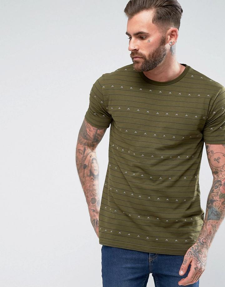 Pull & Bear T-shirt With Arrow Stripes In Khaki - Green