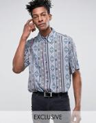 Reclaimed Vintage Inspired Shirt In Blue With Geo-tribal Print In Reg Fit - Blue