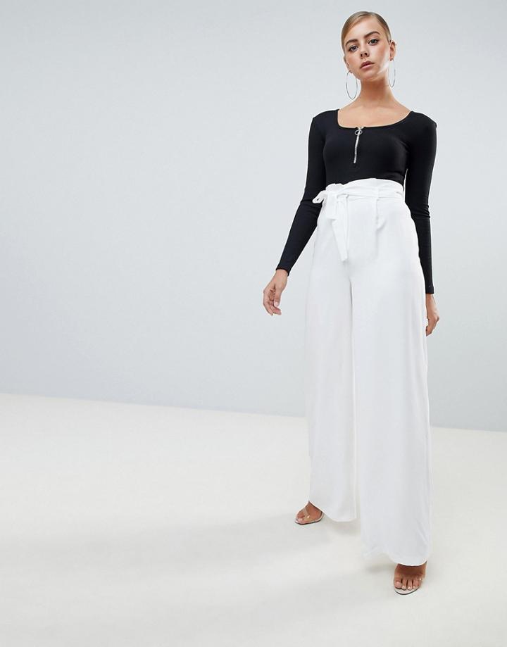Missguided Tie Waist Wide Leg Trousers - White