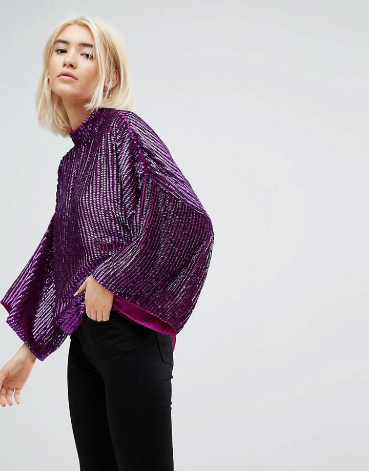 Asos Embellished Batwing Top - Gold