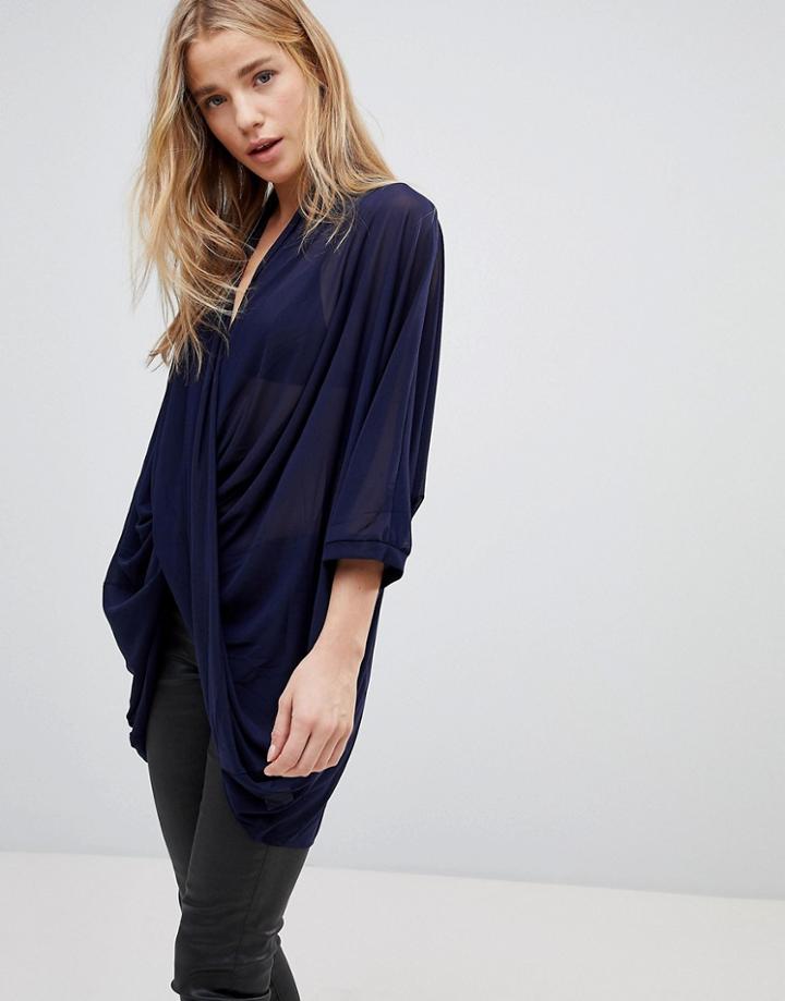 Qed London Cross Front Blouse - Navy