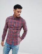 Asos Design Skinny Check Shirt With Acid Wash In Red - Red