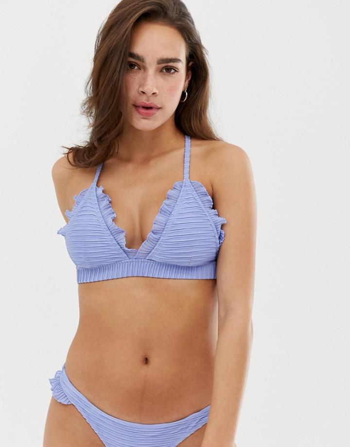Lost Ink Ruffle Trim Bikini Top - Blue