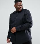 Asos Plus Stretch Slim Shirt In Black With Grandad Collar - Black