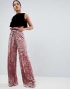 In The Style Sarah Ashcroft Crushed Velvet Paperbag Waist Pants - Pink
