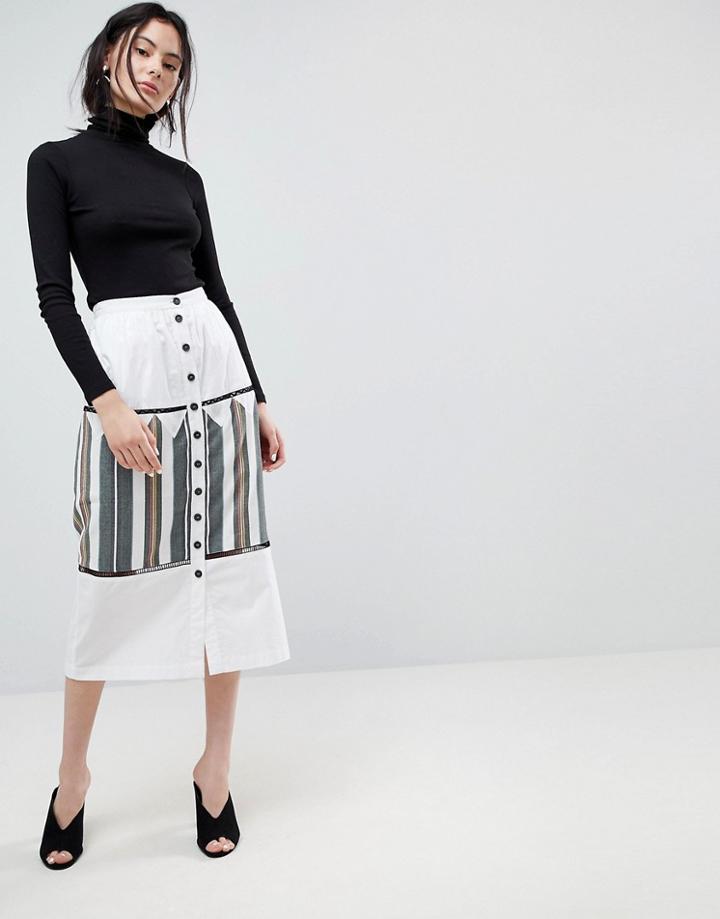 Asos Midaxi Skirt With Button Front And Stripe Detail - Multi
