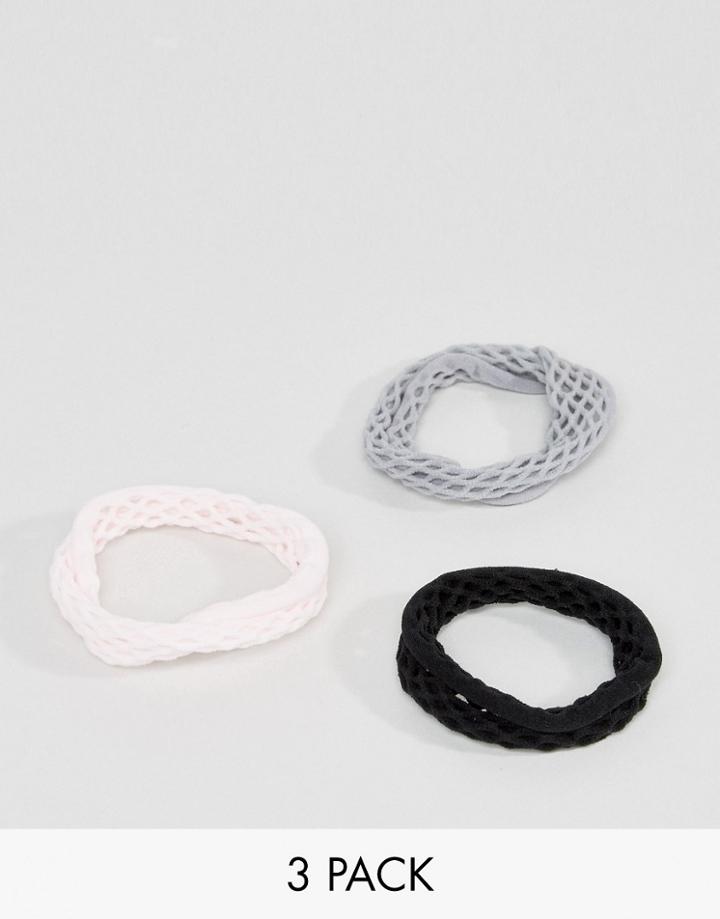 Asos Pack Of 3 Fishnet Hair Ties - Multi