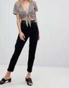 Asos Design Farleigh High Waisted Slim Mom Jeans In Clean Black - Black