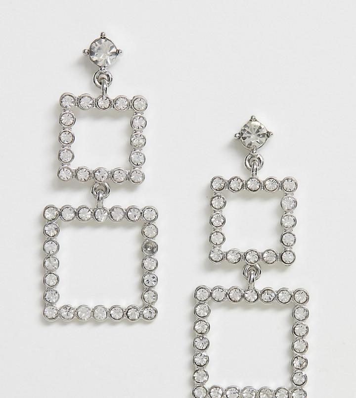 True Decadence Exclusive Rhinestone Square Earrings-silver