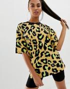 Asos Design Oversized T-shirt In Neon Animal Print - Multi