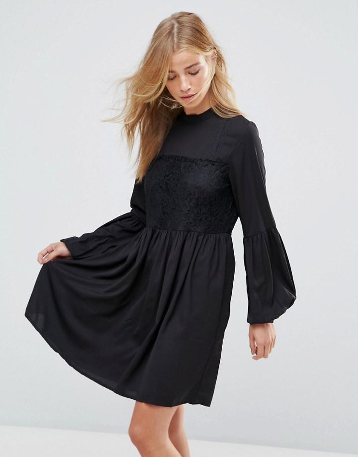 Vila Lace Detail Smock Dress-black