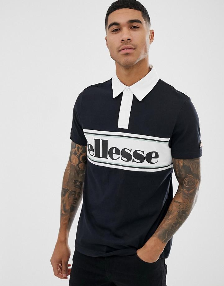 Ellesse Sestolia Polo With Large Panel Logo In Black - Black