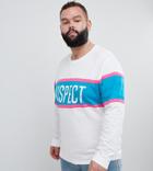 Asos Design Plus Relaxed Long Sleeve T-shirt With Colour Block And Suspect Text Print - White