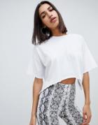 Asos Design Crop Oversized T-shirt With Curved Hem - White