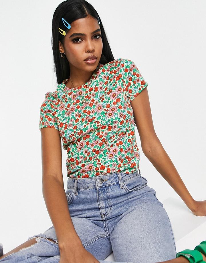 Monki T-shirt In Oversized Floral-multi
