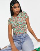 Monki T-shirt In Oversized Floral-multi