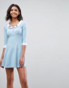 Hell Bunny Beebee Skater Dress With Collar Detail - Blue