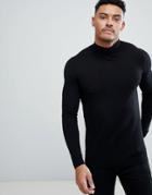 Asos Design Muscle Fit Turtleneck Sweater In Black