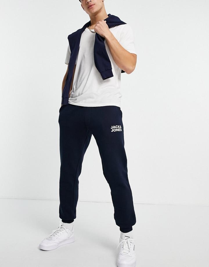 Jack & Jones Intelligence Sweatpants In Slim Fit With Logo In Navy