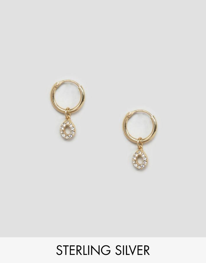 Asos Gold Plated Sterling Silver 9mm Open Crystal Hoop Earrings - Gold