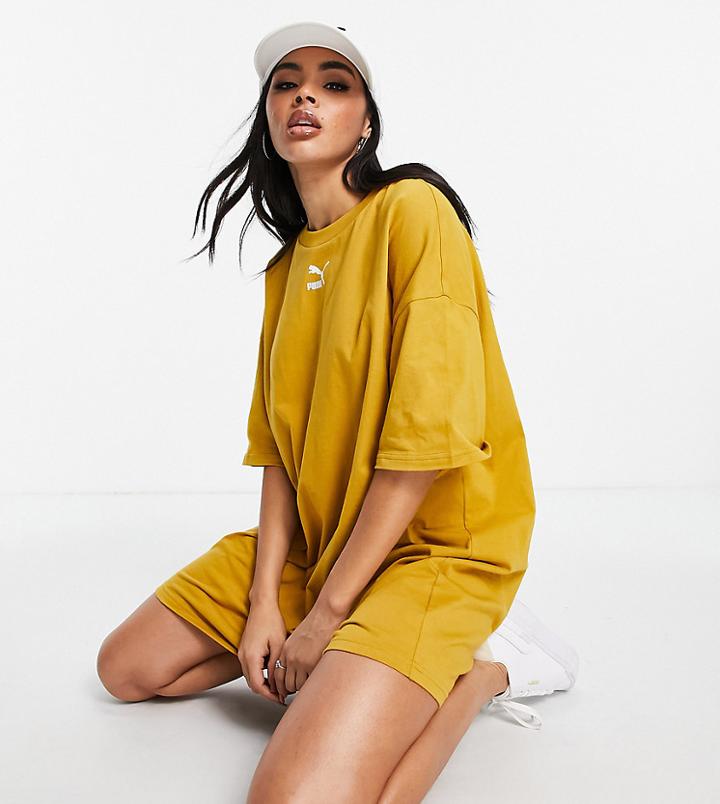 Puma Essential T-shirt Dress In Ochre-copper