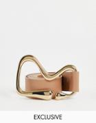 Asos Design Boyfriend Waist Belt With Abstract Buckle In Beige-neutral