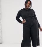Asos Design Curve Shirt Jumpsuit With Self Belt And Culotte Leg - Black